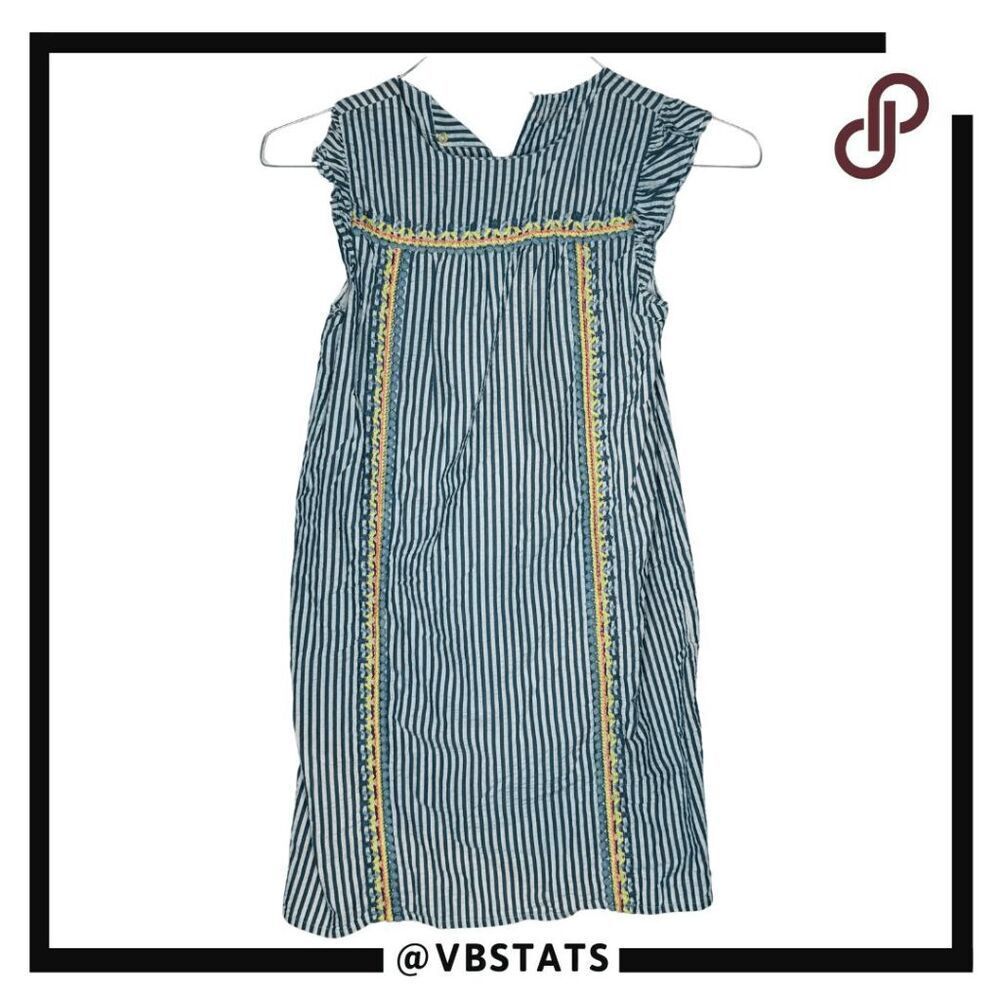 Vineyard Vines Girl's Ruffled Seersucker Striped Shift Dress‎ Blue White Size 12